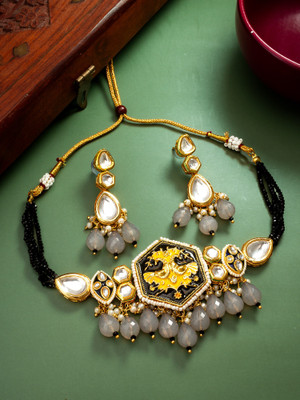 AADITA Brass Gold-plated Grey, Black Jewellery Set(Pack of 2)