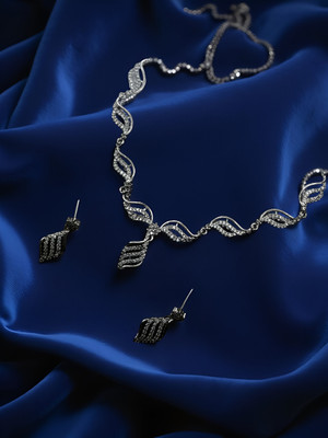 SDJ Brass Rhodium Silver Jewellery Set(Pack of 1)