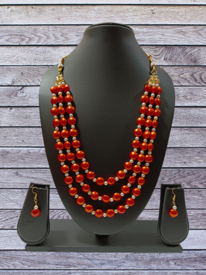 PRAGATI Alloy Gold-plated Orange Jewellery Set(Pack of 1)