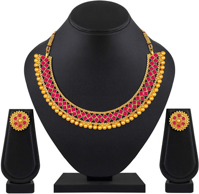 SKG Fashion Store Alloy Gold-plated Pink Jewellery Set(Pack of 1)