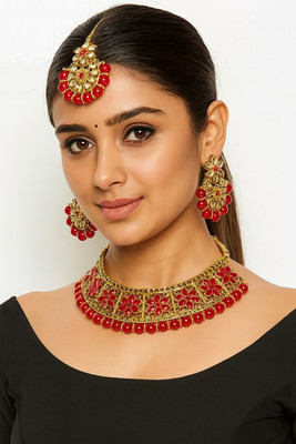 Queen Art Alloy Gold-plated Red Jewellery Set(Pack of 1)