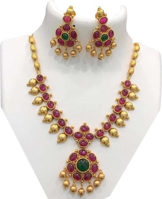 Design Traditional India Alloy Gold-plated Gold, Maroon, Green Jewellery Set(Pack of 1)