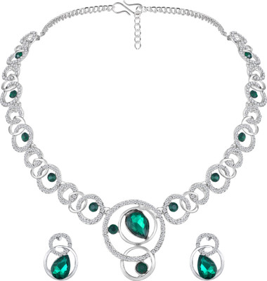 Atasi International Alloy Rhodium Silver, Green Jewellery Set(Pack of 1)
