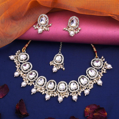 Atasi International Alloy Gold-plated Gold, White Jewellery Set(Pack of 1)