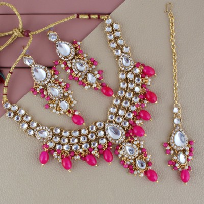 Lucky Jewellery Alloy Gold-plated Pink Jewellery Set(Pack of 4)