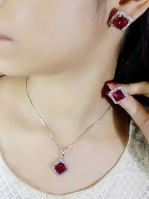 MAATRCHAAYA Alloy Sterling Silver Red, Silver Jewellery Set(Pack of 2)