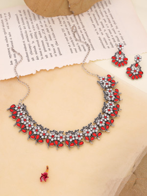 Vedda Brass Gold-plated Silver, Red Jewellery Set(Pack of 1)