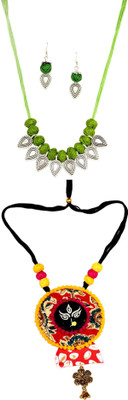 HOUSE OFF COMMON Oxidised Silver Green, Multicolor Jewellery Set(Pack of 2)