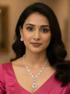 Pampy Angel Alloy Silver Pink Jewellery Set(Pack of 1)