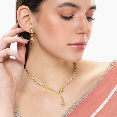 Estele Brass Gold-plated White Jewellery Set(Pack of 3)