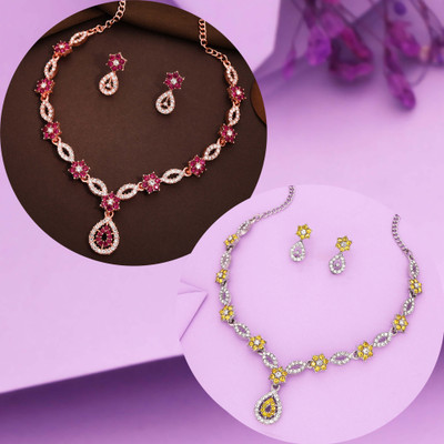 Vedda Brass Gold-plated Silver, Pink, Yellow Jewellery Set(Pack of 1)