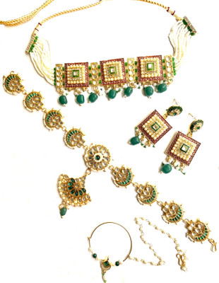 NIKYANKA Brass Gold-plated Green Jewellery Set(Pack of 1)