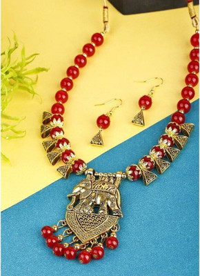 SKG Fashion Store Alloy Gold-plated Red Jewellery Set(Pack of 1)