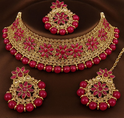 Queen Art Alloy Gold-plated Ruby Red Jewellery Set(Pack of 1)