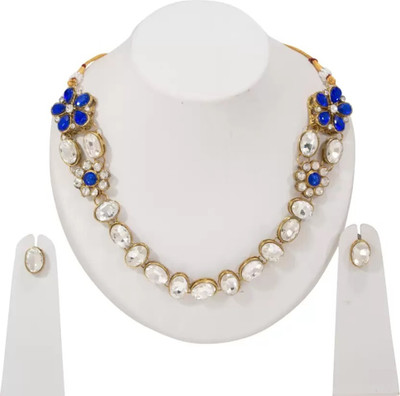 White pearl Crystal Gold-plated Blue, Gold Jewellery Set(Pack of 1)