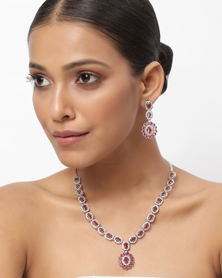 Trink Alloy Rhodium Pink Jewellery Set(Pack of 4)