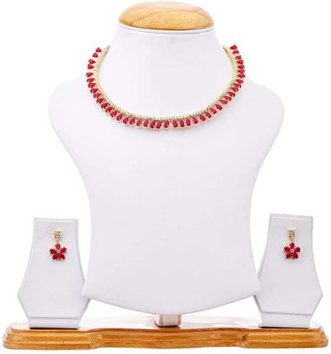 Pihoo Enterprise Brass Gold-plated Red Jewellery Set(Pack of 1)