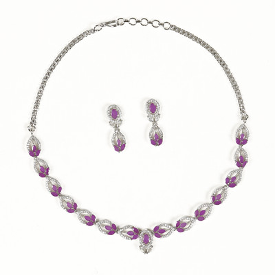 Tarak Traders Brass Rhodium Pink Jewellery Set(Pack of 1)