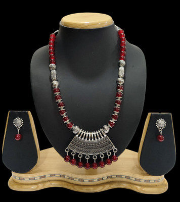 HARIHARA FASHION Oxidised Silver Maroon Jewellery Set(Pack of 1)