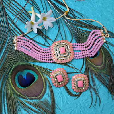 Darsha Collections Alloy Gold-plated Pink Jewellery Set(Pack of 1)