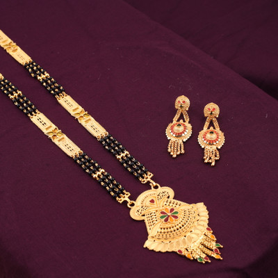 kavya jewels Brass Gold-plated Gold Jewellery Set(Pack of 2)