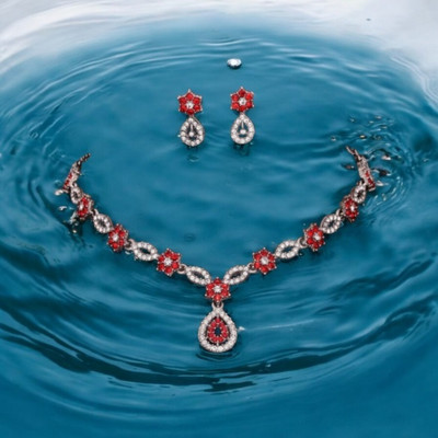 Matram Alloy Rhodium Red Jewellery Set(Pack of 1)