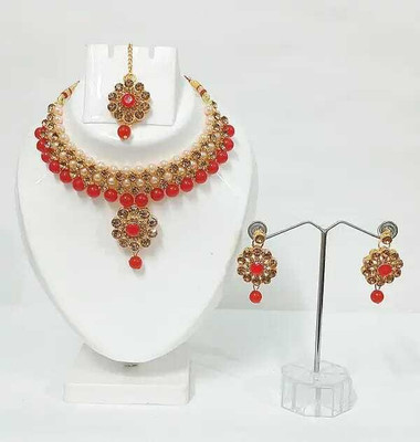 Rudra Traders Alloy Gold-plated Red Jewellery Set(Pack of 1)