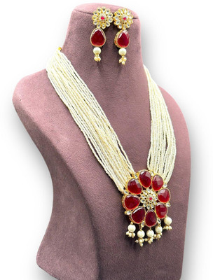 SatnamCreation Alloy Gold-plated Maroon Jewellery Set(Pack of 1)