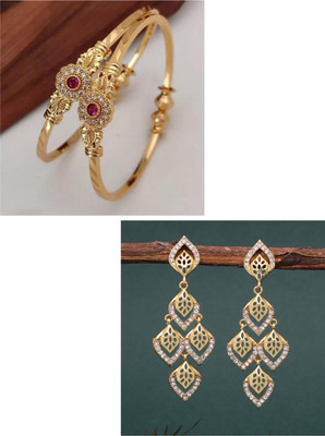 VEDDAA Brass Gold-plated Orange Jewellery Set(Pack of 2)