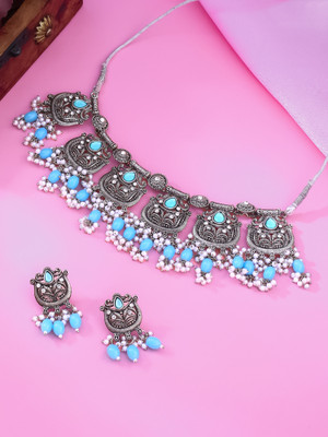 YELLOW CHIMES Oxidised Silver Blue Jewellery Set(Pack of 3)