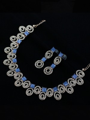 SAIYONI Brass Silver Blue Jewellery Set(Pack of 1)