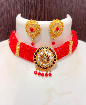 Sahira Alloy Gold-plated Red Jewellery Set(Pack of 1)
