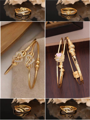 ANOUK Brass Diamond Gold-plated Ring Bangle(Pack of 6)