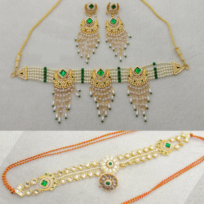 ramimitation Alloy Gold-plated Green, Gold Jewellery Set(Pack of 3)