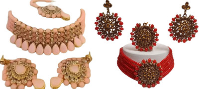 JMBW INTERNATIONAL Alloy Rose Gold, Red Jewellery Set(Pack of 2)