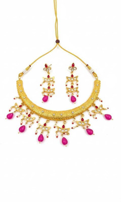 YOGITACREATIONS Brass Gold-plated Pink Jewellery Set(Pack of 1)