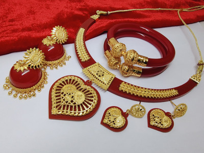 Sagalite Brass Gold-plated Red, Gold Jewellery Set(Pack of 3)