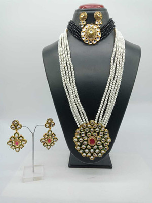 house of common Alloy Gold-plated Black, White Jewellery Set(Pack of 1)