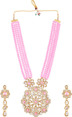 White pearl Alloy Gold-plated Pink Jewellery Set(Pack of 1)