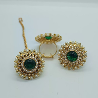 SR COLLECTIONS Brass, Stone Gold-plated Green Jewellery Set(Pack of 2)