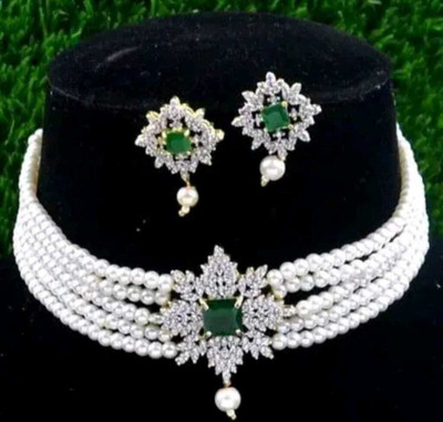 ARADHEMA Alloy Gold-plated Green, White Jewellery Set(Pack of 1)