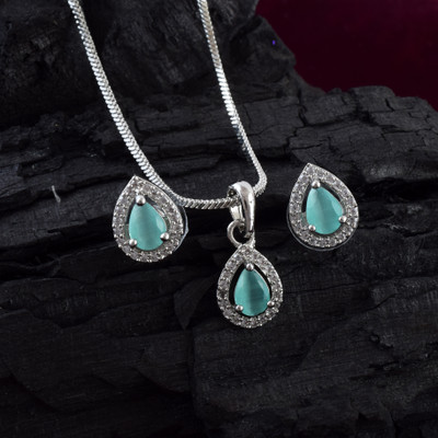 Admier Brass Sterling Silver Turquoise Jewellery Set(Pack of 1)