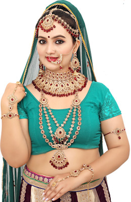 KKIMITATION Alloy Gold-plated Maroon Jewellery Set(Pack of 1)
