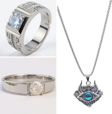 KURMASHOP Stainless Steel Sterling Silver Blue, Silver, White Jewellery Set(Pack of 3)