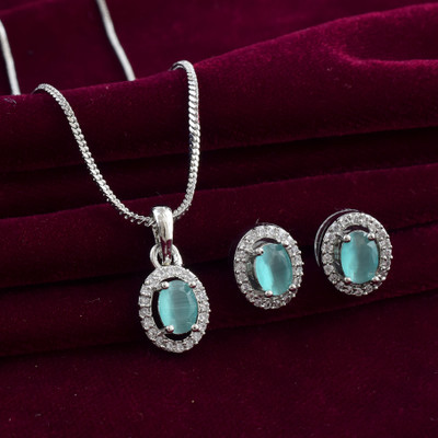 Admier Brass Sterling Silver Turquoise, Silver Jewellery Set(Pack of 1)