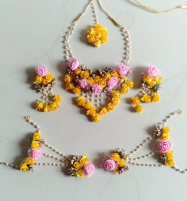Golden Egg Fabric Yellow, Pink Jewellery Set(Pack of 1)