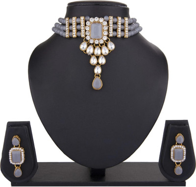 Darsha Collections Metal, Brass, Mother of Pearl Gold-plated, Silver Grey Jewellery Set(Pack of 1)