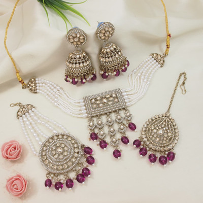 Jewwel Alloy Gold-plated Ruby Red Jewellery Set(Pack of 4)