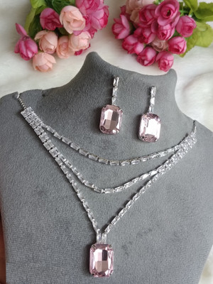 DENICRAAS Alloy Silver Pink, Silver Jewellery Set(Pack of 1)