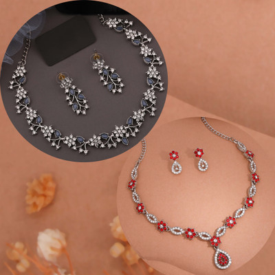 Vedda Brass Gold-plated Silver, Blue, Red Jewellery Set(Pack of 1)